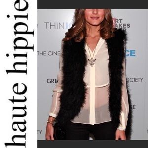 Haute Hippie Marabou feather vest Navy/Twilight Sm